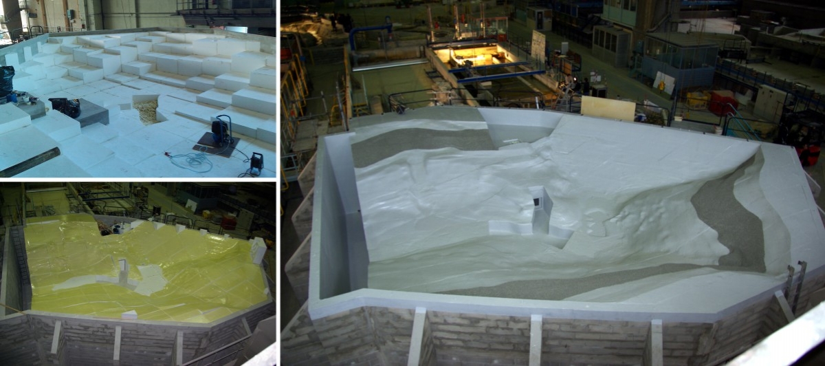 EDF - Reproduction d’un lac — Réalisation d’une reproduction d’un lac (14m x 11m) pour tester les risques de submersion d'un barrage.