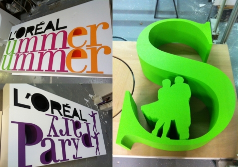 Divers Lettrages - L'Oréal — Lettres en polystyrène peintes - découpe de polystyrène extrudé, peinture - pour un salon