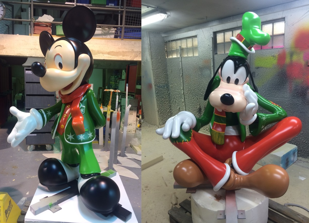 Personnage Disney — Personnages en résine, usinage de moules perdus en mousse polyuréthane, tirage en résine, peinture. Pour un parc d'attraction.
