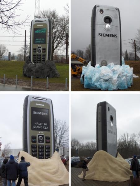 Téléphones portables Siemens — Réalisation de 9 téléphones portables Siemens hauteur 6 mètres pour le Cebit de Hannovre en Allemagne